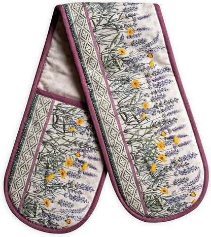 Maison d' Hermine Double Oven Mitts 100% Cotton 7"x35" Double Oven Mitt Heat Resistant BBQ Cooking Gloves with Loop Baking Grilling Kitchen Hotel Home Farmhouse Spring Summer (Fanny Lavender)