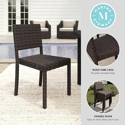 Martha Stewart Bedford Indoor-Outdoor Stackable Patio Chair with Rattan Wicker Finish in Brown