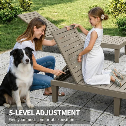 Outdoor Chaise Lounge Chair Set of 4, 5-Position Adjustable Tanning Lounge Chair, All-Weather Resin Patio Lounge Chair for Pool, Beach, Garden (Grey) | 5-adjustable position, all weather resin, lightweight, tanning lounge chairs for pool, patio, beach,...