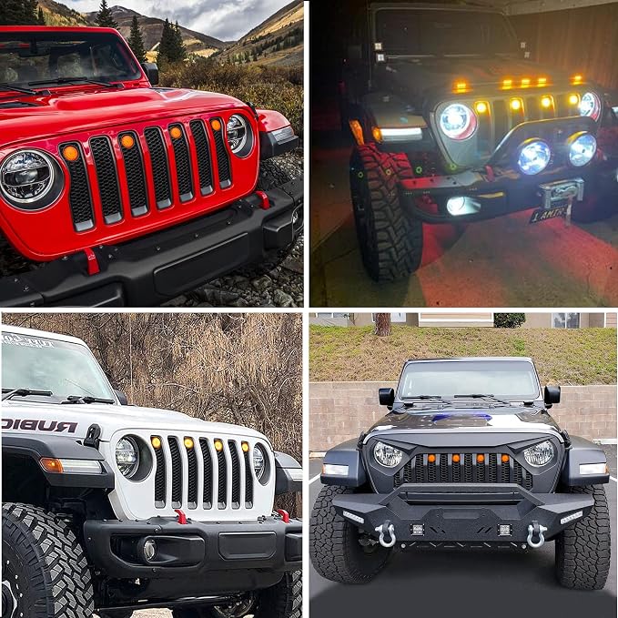 4Pcs LED Grille Light Kits Waterproof Amber LED Front Grille Lamp for 2018-2021 Wrangler JL JLU Original Grille with W/Fuse Adapter