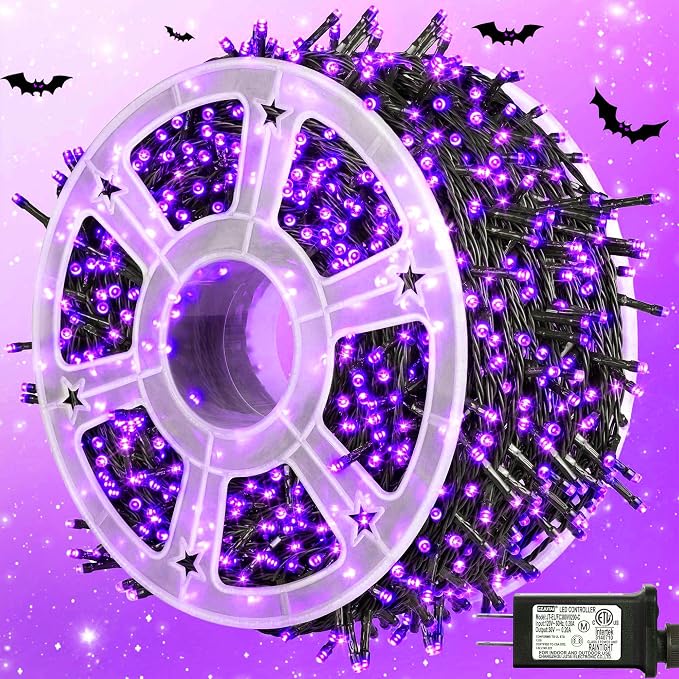 kemooie 500 LED Halloween Lights Outdoor, 164 FT Fairy Lights with 8 Modes | Purple, Timer&Memory Function, Plug in Powered, IP44 Waterproof, Indoor Outdoor Use, Home/Party/Garden/Halloween Decor