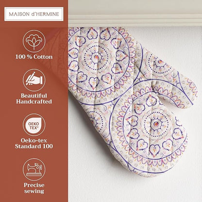 Maison d'Hermine Oven Gloves 100% Cotton Oven Mitt 7" x 13" with Loop Heat Resistant BBQ Cooking Gloves Baking Grilling Kitchen Hotel Home Farmhouse Spring Summer (Pack of 1, Mandala)