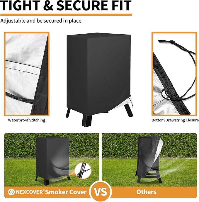 NEXCOVER Electric Smoker Cover 30 Inch - BBQ Grill Cover for Masterbuilt Smokers, Waterproof Barbecue Cover, 18.5" W x 17.5" D x 33" H, Outdoor Vertical Smoker Cover for Cuisinart, Dyna-glo.