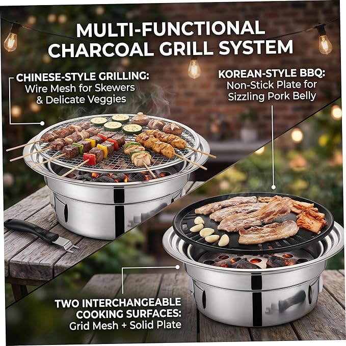 Korean Grill Korean Bbq Grill Portable Charcoal Grills With Non stick Pan & Net Small Indoor/outdoor Charcoal
