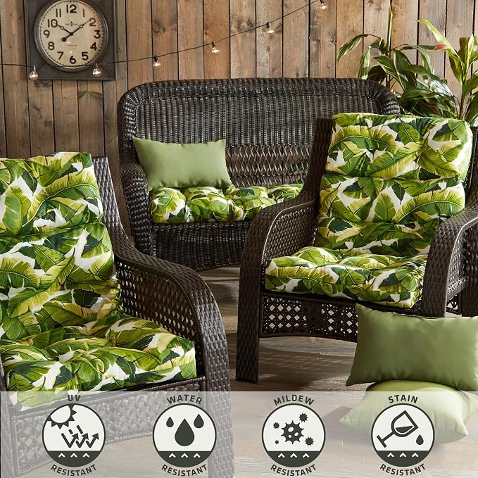 Greendale Home Fashions Outdoor 44x22-inch High Back Chair Cushions (Set of 2), Tropical White