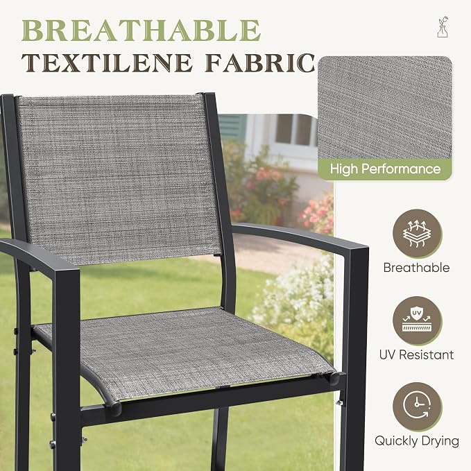 Greesum 7 Piece Patio Dining Set, Outdoor Furniture with Large Table & 6 Textilene Chairs for Garden, Poolside, Porch, Grey