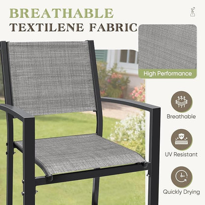 Greesum 7 Piece Patio Dining Set, Outdoor Furniture with Large Table & 6 Textilene Chairs for Garden, Poolside, Porch, Grey