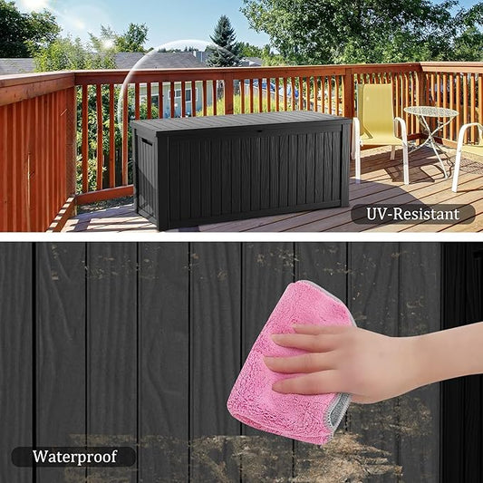 Outdoor Storage Box 270GAL Waterproof Resin Deck Box,UV-Resistant Lockable Delivery Bin for Garden Tools,Large Patio Outside Cushions,Pool Accessories Supplies,Chest,Furniture,Package,Black