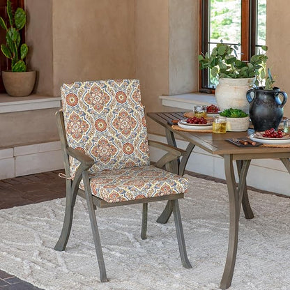 Arden 4-Pack Outdoor Patio Dining Chair Cushion, 20x44, Rain-Proof Seat Pad, Fade-Resistant Outdoor Cushion Global Vintage Medallion