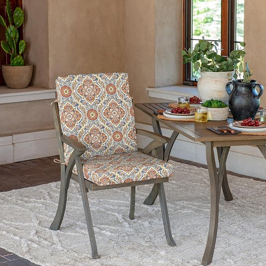 Arden 4-Pack Outdoor Patio Dining Chair Cushion, 20x44, Rain-Proof Seat Pad, Fade-Resistant Outdoor Cushion Global Vintage Medallion