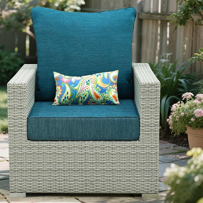 Luxury Outdoor Cushions Set 24 x 22 Inch, 5" Thick Olefin Patio Furniture Cushions, 30D Sponge Filling Fade Waterproof Fade Resistant with Removable Covers and Lumbar Pillow Aspen Malachite