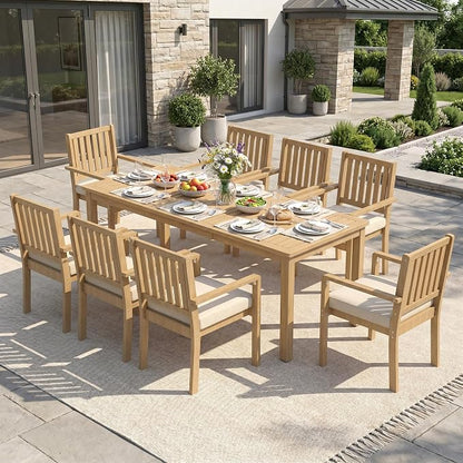 Wisteria Lane 9 Pieces Acacia Outdoor Patio Table and Chairs Set for 8, Patio Outdoor Dining Table Set with Cushion, Modern Outdoor Patio Set for Deck Lawn Backyard Garden, Brown