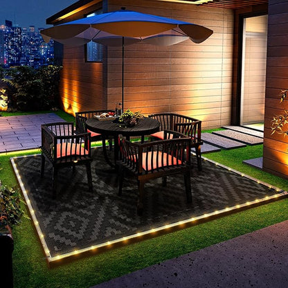 GENIMO Outdoor Rug, Waterproof Plastic Rugs for Patio, 8'x10' LED Dark Grey | Outside Larger Modern Carpet Mat for Porch Decor, Deck, Balcony, Camping, RV, Backyard, Picnic, Beach, Reversible, Foldable