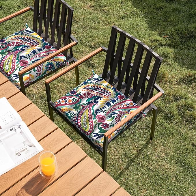 DYTXIII Set of 2 Outdoor Chair Cushions, Water Resistant 18.5"x16"x2" Square Seat Cushion for Patio Dining Chairs, High-Density Replacement Pads for Indoor Outdoor Furniture - Vigour Paisley