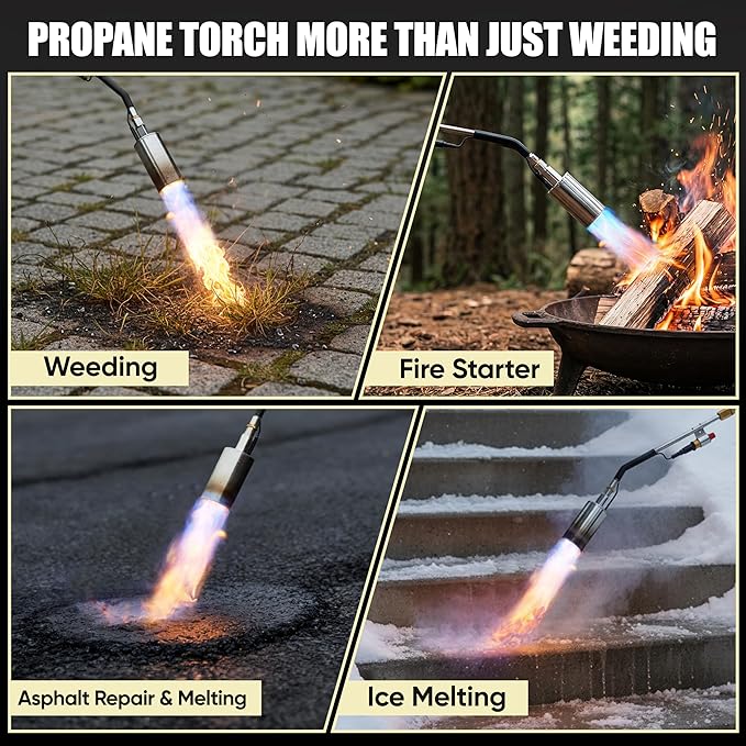 Propane Torch Weed Torch Burner Heavy Duty-340,000 BTU Weed Burner with 2 Extension Modes, Piezo Trigger(Self Igniting)&12.5ft Hose, Multi-Fuel Compatible(1lb-100lb) for Weeds, Ice Melting