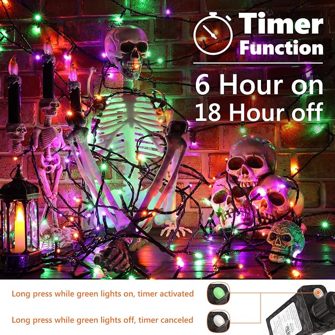 Brizled Halloween Lights Indoor Outdoor Purple Green & Orange Light String | 240 LED 95.14ft; 8 Modes; Connectable; Timer; Waterproof; Plugin Mini Twinkle Fairy Light for Outside Spooky Tree Decoration