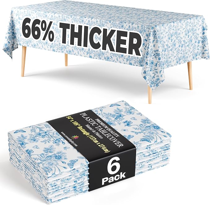 Exquisite 66% Thicker Floral Plastic Tablecloth Rectangle 54x108 Inch 6 Pack - Botanical Disposable Summer Table Cloth Tea Party Decorations - Greenery Table Cover Bridal Shower Wedding Spring