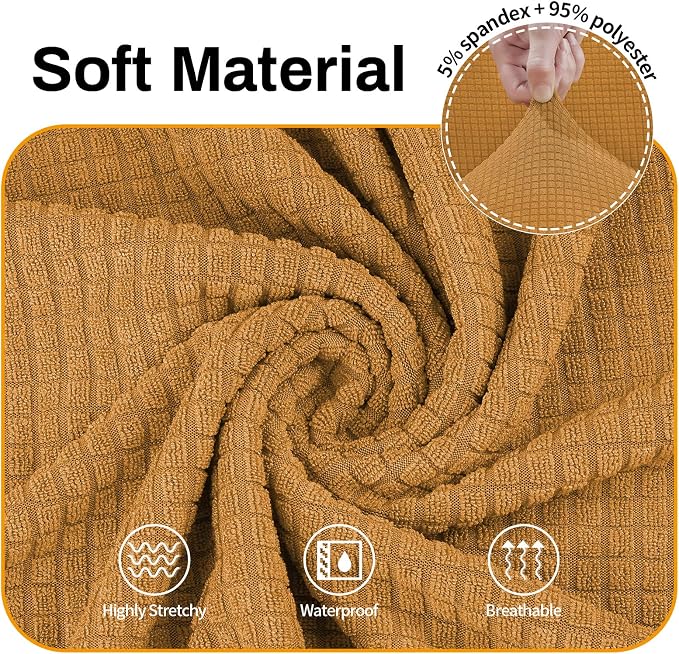 Asnomy Stretch Couch Covers for Sofa Washable, 3 Cushion Couch,Golden | 1-Piece Sofa Covers(78"-94") 3-Seater Furniture Protector Soft Jacquard,Non-Slip Elastic Bottom For Dogs & Kids
