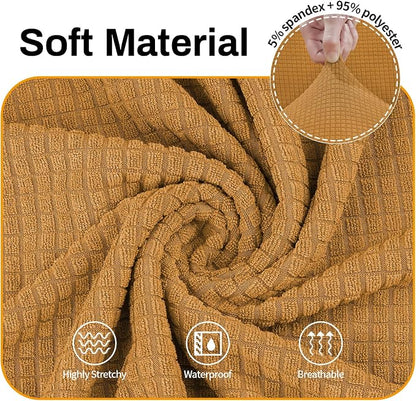 Asnomy Stretch Couch Covers for Sofa Washable, 3 Cushion Couch,Golden | 1-Piece Sofa Covers(78"-94") 3-Seater Furniture Protector Soft Jacquard,Non-Slip Elastic Bottom For Dogs & Kids