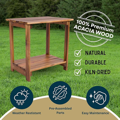 Shine Company Indoor/Outdoor Providence Rectangular Acacia Wooden Side Table, Oak