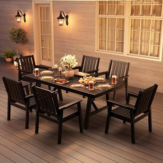 Garvee Outdoor Patio Dining Chairs Set of 2, Outdoor HDPE Garden Dining Chairs, Sturdy Frame, Waterproof, All-Weather for Backyard, Poolside, Porch, Deck, Black