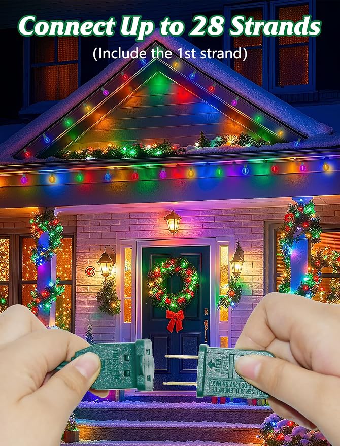 SUNSGNE G40 LED Christmas Globe String Lights, 50FT Shatterproof Round Colored Christmas Lights with 27 LED Clear Multicolor Bulbs(2 Spare) for Patio Balcony Roofline Garden Decor