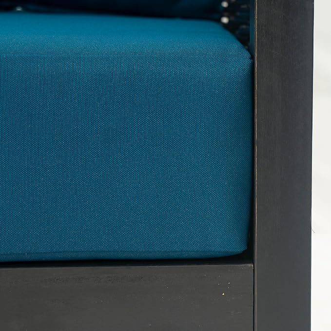 Christopher Knight Home Newine Acacia Wood Patio Accent Chair, Wooden Lounge Chair Outdoor, Wicker Club Chair with Removable Cushion, Comfy Reading Chair for Backyard/Garden/Balcony, Black+Dark Teal