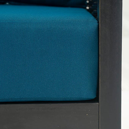 Christopher Knight Home Newine Acacia Wood Patio Accent Chair, Wooden Lounge Chair Outdoor, Wicker Club Chair with Removable Cushion, Comfy Reading Chair for Backyard/Garden/Balcony, Black+Dark Teal