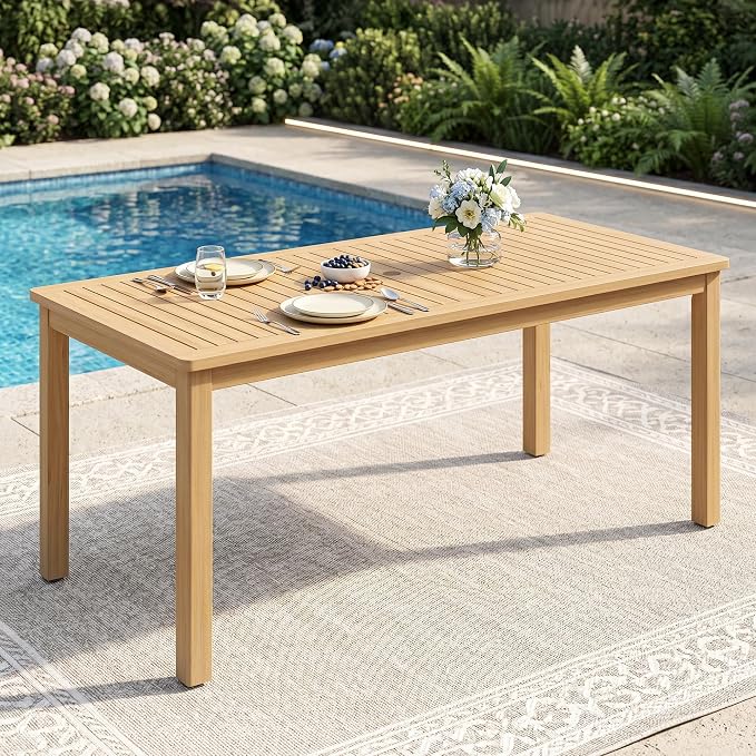 Wisteria Lane Acacia Outdoor Dining Table, 68"×32" Patio Dining Table with Umbrella Hole, All-Weather Solid Wood Outdoor Patio Table for Garden, Poolside, Deck, Lawn