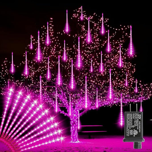 LAMPHOME Pink Lights for Valentines Day Decor,Christmas Lights Outdoor12-inch LED Meteor Shower Icicle Lights, 10 Tubes 240 LED Shower Rain Waterproof Plug for Xmas Tree Yard House