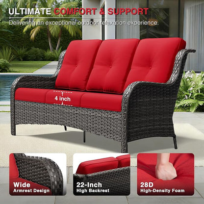 Joyside Outdoor Patio Couch Set, Outdoor Wicker Sofa with High Back, Deep Seating, Wide Armrest, Thickened Cushions, Patio Sofa for Deck, Porch Use