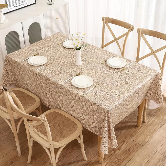 Walrus Heavy Duty Vinyl Tablecloth with Flannel Backing Waterproof Oil-Proof Plastic Table Cloth Stain-Resistant Wipeable Rectangle or Square Table Cover for Indoor and Outdoor (Weave, 60X102 Inch)