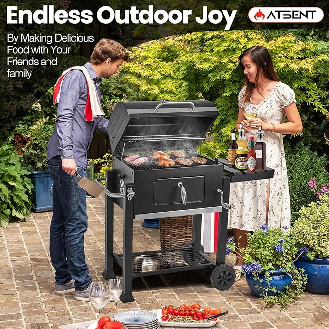 Charcoal Grills,Outdoor BBQ Grill Large Smoker Grill with Side Table,Backyard Barbecue Grill Patio and Parties,Grills with Cast Iron Grill Grates for Outdoor Cooking, Patio, Garden Barbecue