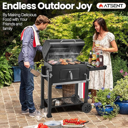 Charcoal Grills,Outdoor BBQ Grill Large Smoker Grill with Side Table,Backyard Barbecue Grill Patio and Parties,Grills with Cast Iron Grill Grates for Outdoor Cooking, Patio, Garden Barbecue