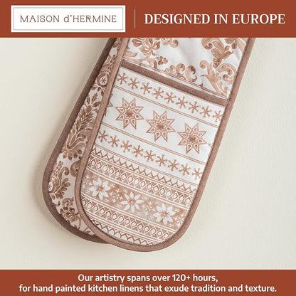 Maison d' Hermine Double Oven Mitts 100% Cotton Double Oven Glove (7"x35") | Heat Resistant BBQ Cooking Gloves with Loop Baking Kitchen Home Hotel Farmhouse Thanksgiving Christmas - Allure