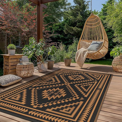 GENIMO Outdoor Rug, Waterproof Plastic Rugs for Patio, 6'x9' Onyx Orange | Outside Larger Modern Carpet Mat for Porch Decor, Deck, Balcony, Camping, RV, Backyard, Picnic, Beach, Reversible, Foldable