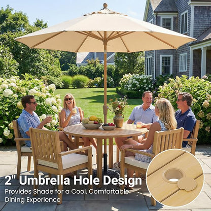 Wisteria Lane 5-Pieces Acacia Patio Table and Chairs Set for 4, Outdoor Dining Set with Table, Modern Patio Table Set with Cushion, Patio Furniture Set for Backyard Deck Garden Porch, Brown