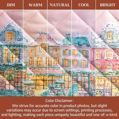 Maison d' Hermine 100% Cotton Oven Mitt & Pot Holder Set (7.5"x13" & 8"x8") | Heat Resistant BBQ Cooking Gloves with Loop Baking Kitchen Home Farmhouse Thanksgiving Christmas - Christmas Market - Pink
