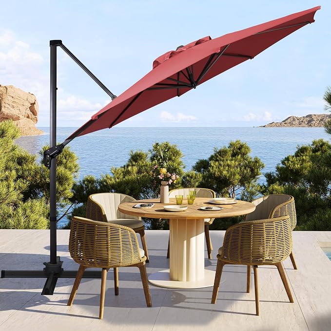 Sunnyglade 10Ft Cantilever Patio Umbrella, 360° Rotation & Integrated Tilting System Offset Umbrella with 8 Sturdy Ribs, Fade-resistant & Waterproof for Garden Backyard Poolside Deck