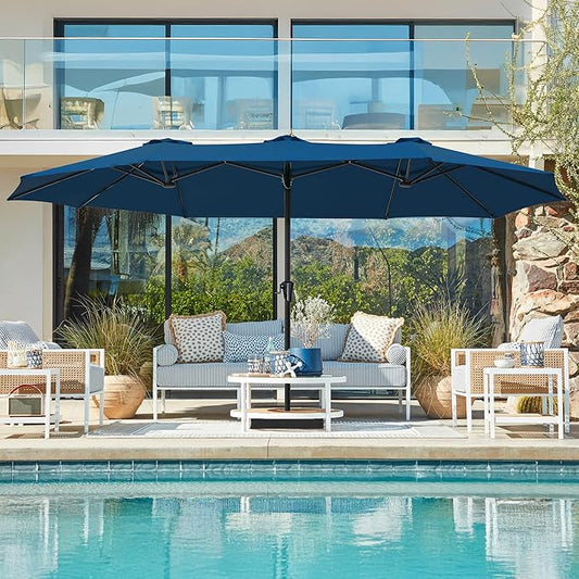 SUPERJARE 15FT Outdoor Umbrella for Patio, Double sided Pool Umbrellas with Fade Resistant Canopy, Large Table Umbrella for Deck, Market, Backyard - Navy Blue(No Base)
