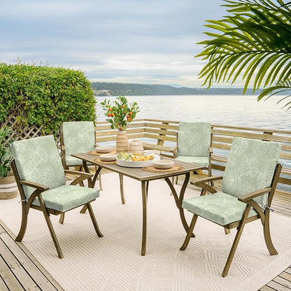 Arden Outdoor Patio Dining Chair Cushion, 20x44, Rain-Proof Seat Pad, Fade-Resistant Outdoor Cushion Coastal Green Leaf