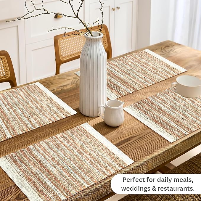 Hausattire Woven Table Placemats Set of 4 - Rust, Jute Boho Outdoor Table Mats for Kitchen Dining Decoration | Easy Clean Heat Resistant Farmhouse Dinner Spring Easter Placemat - 13x19 Inch