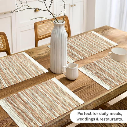 Hausattire Woven Table Placemats Set of 4 - Rust, Jute Boho Outdoor Table Mats for Kitchen Dining Decoration | Easy Clean Heat Resistant Farmhouse Dinner Spring Easter Placemat - 13x19 Inch