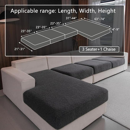 OHSIO Couch Cushion Covers for Sectional Sofa, Stretch Soft Sofa Slipcovers Washable Wear-Resistant Universal Furniture Protector for Living Room(3 Seaters Covers+1 Chaise Cover, Dark Gray)