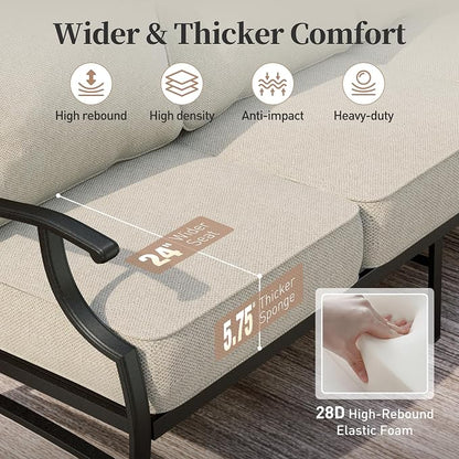 SUNSHINE VALLEY Metal Patio Furniture Sofa with 5.75" Super-Thick Waterproof Cushion, 3-Seater Deep Seating & High-Back Outdoor Couch for Patio Backyard Deck Front Porch