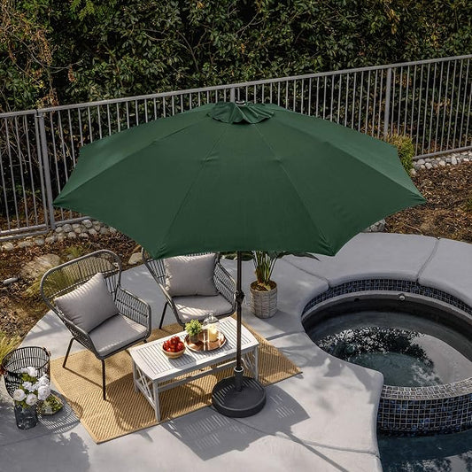Sunline 9 ft Patio Umbrella with Crank & Push Button Tilt, Outdoor Market Umbrella with UV Protection & Wind Vent and Fiberglass Ribs, Metal Frame for Deck, Pool & Table, Hunter Green