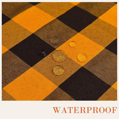 Waterproof Gingham Tablecloth, Checkered Fabric Table Cover for Kitchen Dining, Black & Orange Plaid Table Cloth, Rectangle Table Cloth for Indoor Outdoor Use, W60 x L102 in