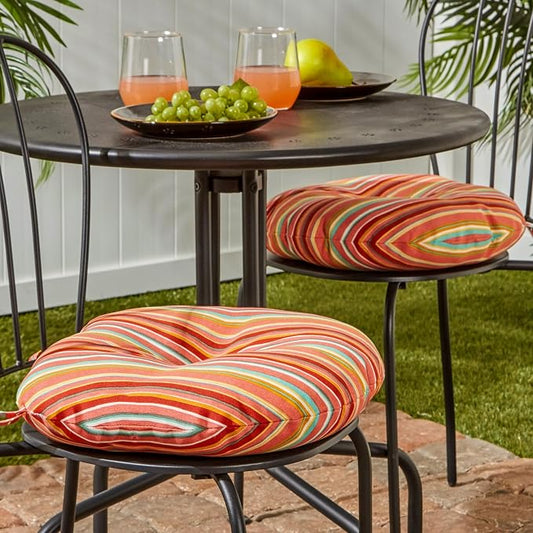 Greendale Home Fashions Coral Stripe Outdoor 15-inch Bistro Seat Cushion, Set of 2