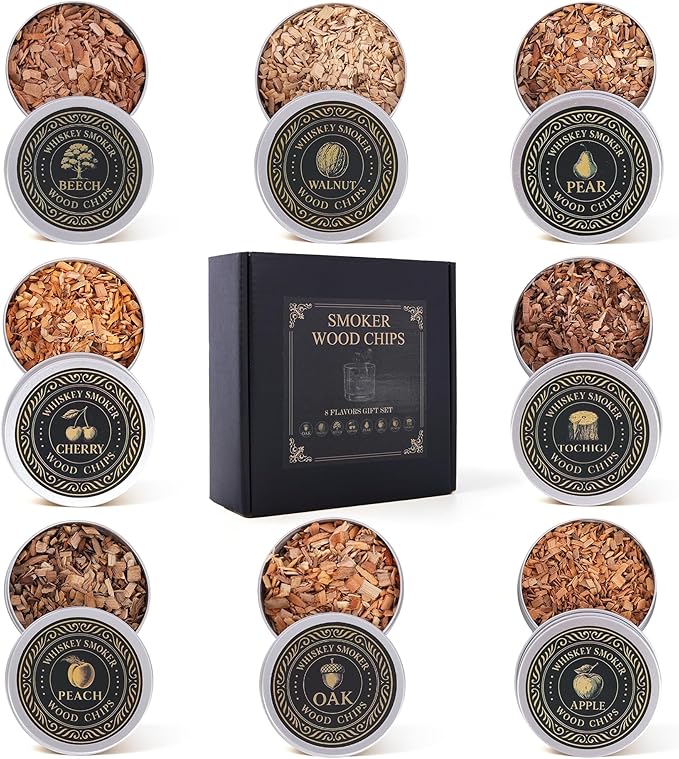 Cocktail & Whiskey Smoker Wood Chips, 8 Flavor Wood Chips Refill Set in Aluminum Tins for Cocktail Smoker Kit, Smoking Gun, Old Fashioned, Bourbon, Drinks, Cheese, Meat & Home Bar, Gift for Men