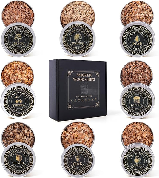 Cocktail & Whiskey Smoker Wood Chips, 8 Flavor Wood Chips Refill Set in Aluminum Tins for Cocktail Smoker Kit, Smoking Gun, Old Fashioned, Bourbon, Drinks, Cheese, Meat & Home Bar, Gift for Men